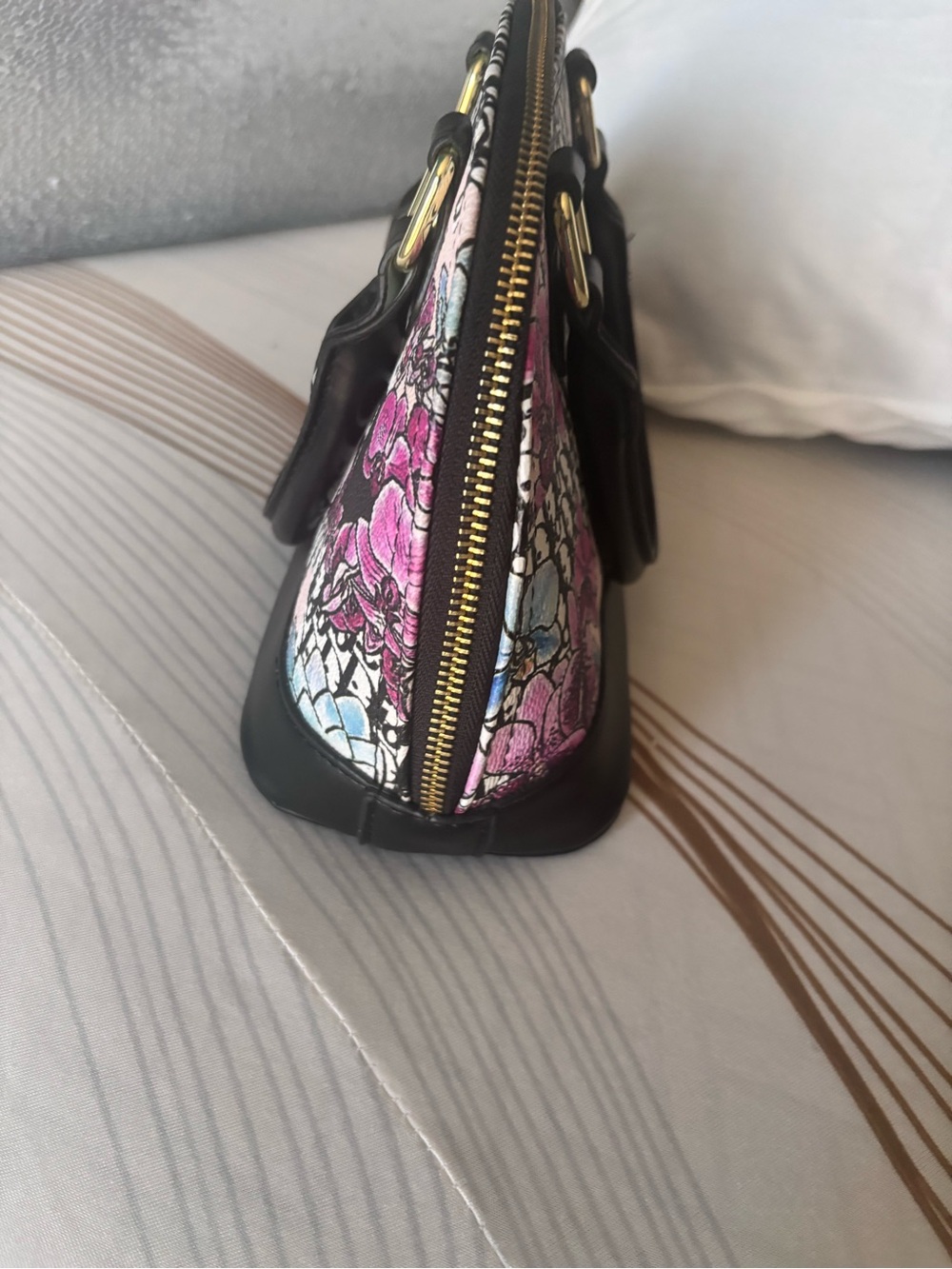 Inspired Dior Black Trim Floral Logo Dome Bag with Pink Accents - Picture 6 of 11